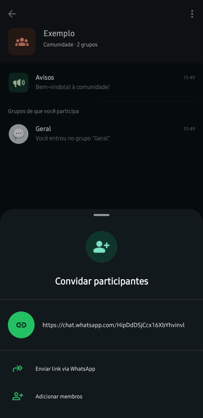 Link de convite da comunidade