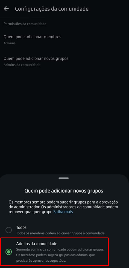 Selecionando Admins da comunidade