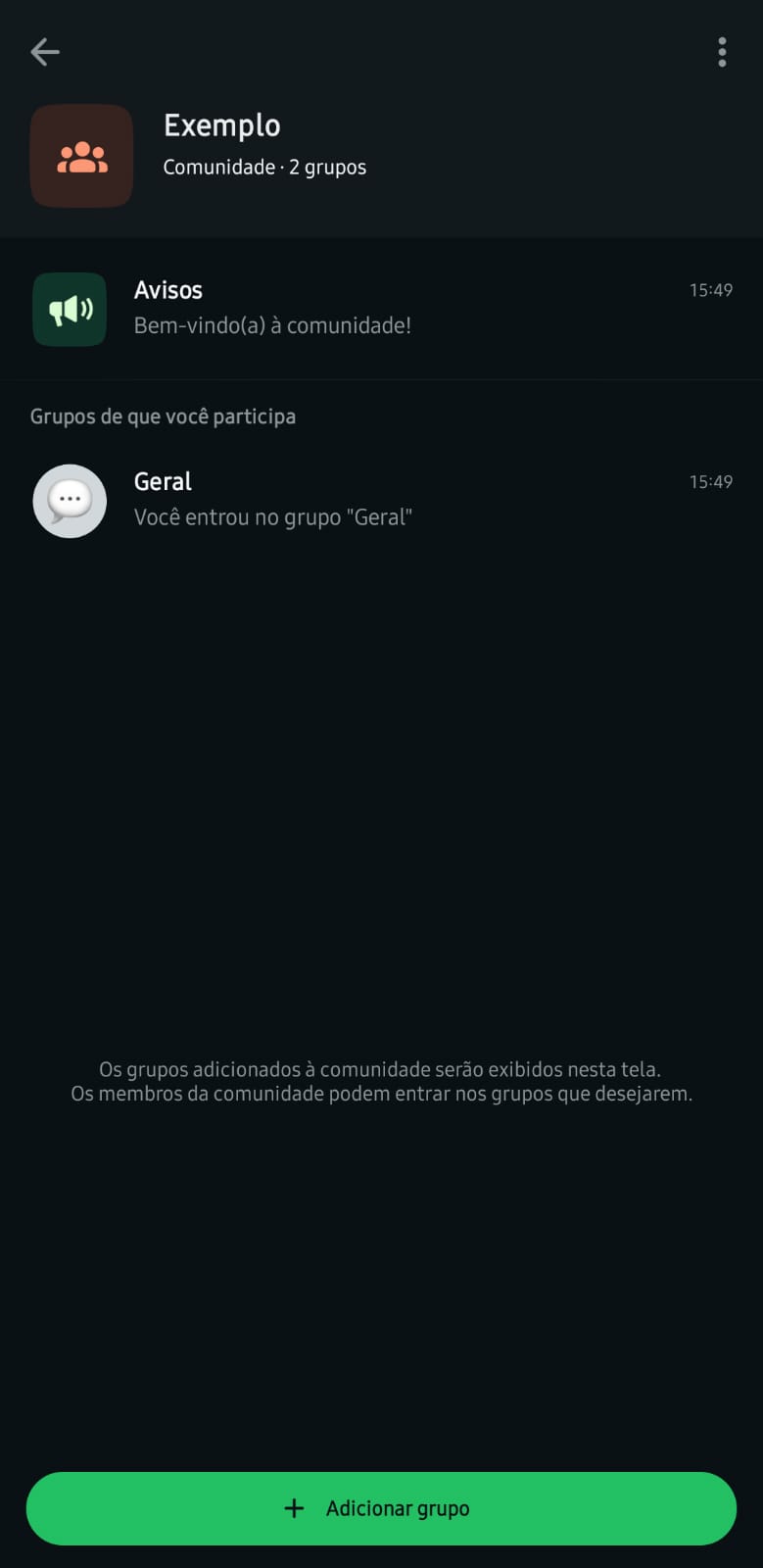 Criando grupo Comunicados Oficiais